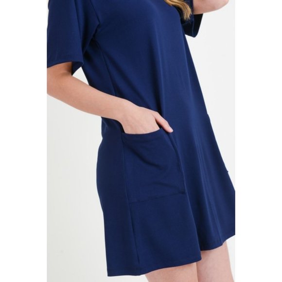 Women's Two Pocket T-Shirt Casual Short Dress NAV - Picture 4 of 8